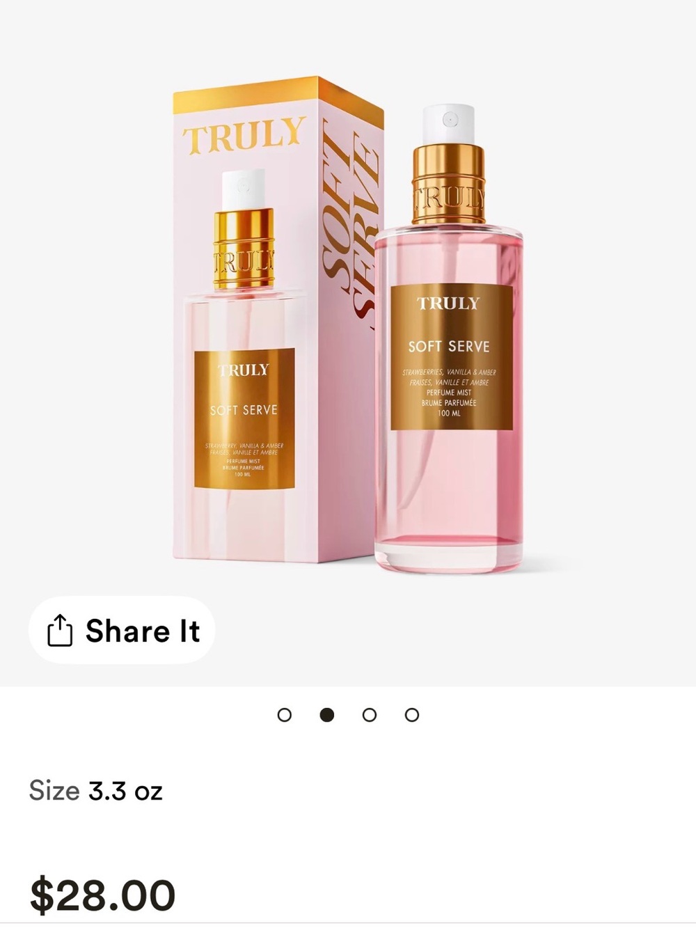 BNIB TRULY Soft Serve Perfume Mist 100ml